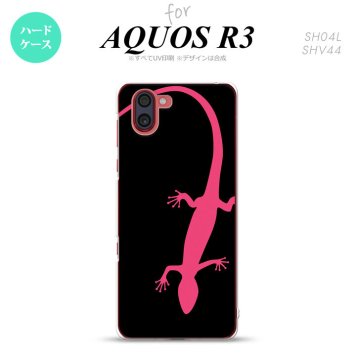 SH-04L SHV44 R3 AQUOS R3 スマホケース カバー トカゲ 黒 ピンク nk-r3-507