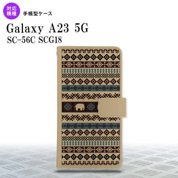 Galaxy A23 GalaxyA23 手帳型スマホケース カバー エスニック ゾウ ベージュ ブルー 2022年 10月発売 nk-004s-a23-dr1572