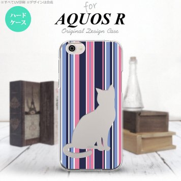 【SH03J】【スマホケース/スマホカバー】【アクオス R】SH03J スマホケース AQUOS R SH-03J カバー アクオス R 猫 ボーダー青ピンクA nk-sh03j-965【メール便送料無料】