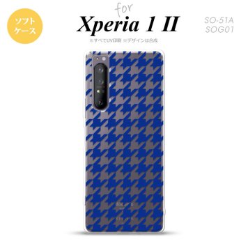 Xperia 1 II 5G スマホケース 背面カバー ストラップホール有り ソフトケース 千鳥 格子 大 青 クリア ストラップホール おしゃれ かわいい かっこいい メンズ レディース nk-xp12-tp921