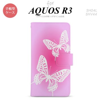 SH-04L/SHV44 AQUOS R3 手帳型スマホケース カバー 蝶 ピンク  nk-004s-r3-dr855