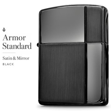 ZIPPO アーマー ジッポ ライター サテン＆ミラー スタンダード 彫刻 両面加工 ブラック かっこいい ギフト 重厚 動画有り シンプル おしゃれ 高級 メンズ プレゼント