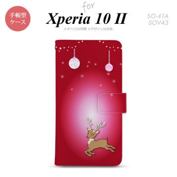 Xperia10 II 手帳型 スマホケース 全面印刷 おしゃれ ストラップホール有り トナカイ 赤 nk-004s-xp102-dr645
