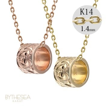 ゴールド ネックレス ハワイアンジュエリー ネックレス ゴールド ペアネックレス 2本セット スクロール チューブ 14k k14カットあずきチェーン太1.4mm 2本セット 大人 友達 BY THE SEA バイザシー カップル 夫婦 プレゼント ハロウィン 【品番：CG-GP126P-CH1020】