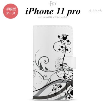 iPhone11Pro iPhone11 Pro 手帳型スマホケース カバー 草 ボタニカル 黒  nk-004s-i11p-dr1628