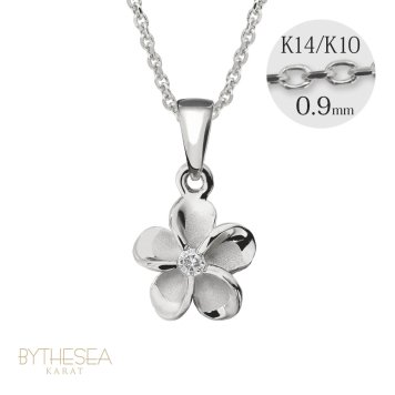 ゴールド ネックレス ハワイアンジュエリー ネックレス ホワイトゴールド ネックレス プルメリア 14K K14ゴールド ダイヤモンド ジルコニア 14k カットあずきチェーン太0.9mm ギフトラッピング可能 彼女 妻 女性 レディース プレゼント ハロウィン 【品番：CG-GP109W-CH123】