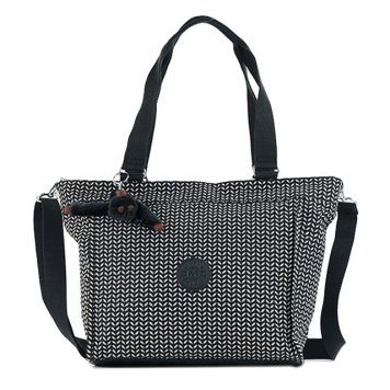 キプリング Kipling バッグ K16640 E42 NEW SHOPPER S ニューショッパーエス 2way 斜めがけショルダー トートバッグ SMALL LEAF ブラック＋ホワイトリーフ柄