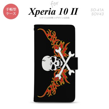 Xperia10 II 手帳型 スマホケース 全面印刷 おしゃれ ストラップホール有り ドクロ 白 横 赤黄 nk-004s-xp102-dr881