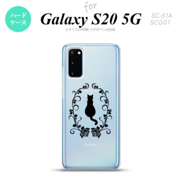 SC-51A SCG01 Galaxy S20 スマホケース ハードケース 猫とバラ A 黒 メンズ レディース nk-s20-1142
