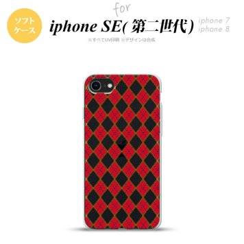 iPhoneSE 2 第二世代 iPhone8&iPhone7 共用 スマホケース 背面カバー ソフトケース アーガイル クリア 赤 おしゃれ かわいい かっこいい メンズ レディース nk-ise2-tp1404