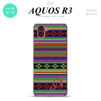 SH-04L SHV44 R3 AQUOS R3 スマホケース カバー エスニック ボーダー 緑 +アルファベット nk-r3-1563i
