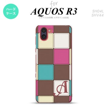 SH-04L SHV44 R3 AQUOS R3 スマホケース カバー パッチワーク ミックスE 茶 +アルファベット nk-r3-1675i