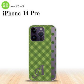 iPhone14 Pro iPhone14 Pro スマホケース 背面ケース ハードケース チェック ドット 緑 +アルファベット 2022年 9月発売 nk-i14p-1524i