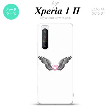 Xperia 1 II 5G スマホケース 背面カバー ストラップホール有り ハードケース 黒翼 ハート 白 ピンク ストラップホール おしゃれ かわいい かっこいい メンズ レディース nk-xp12-469
