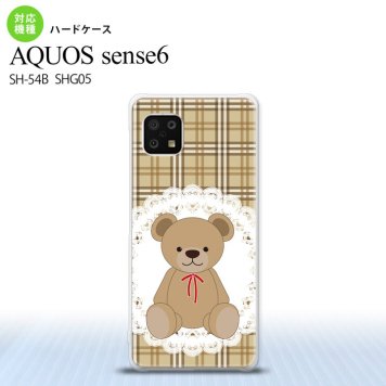 SH-54B SHG05 AQUOS sense6 スマホケース ハードケース くま チェック レース 茶 メンズ レディース nk-sens6-753
