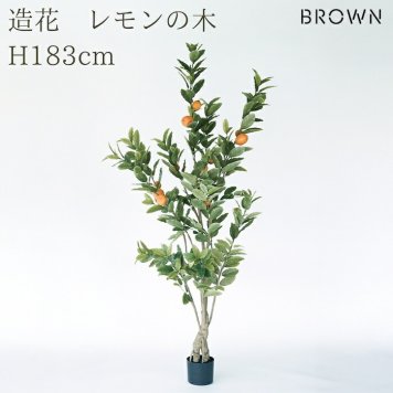 観葉植物 造花 レモンの木 BROWN 全高約183cm 大型 実付き フェイクグリーン 高級 本物そっくり リアル おしゃれ インテリア 人工観葉植物 アーティフィシャルグリーン オフィス 店舗 カフェ 開店祝い 室内 リビング 玄関 風水 果樹 檸檬