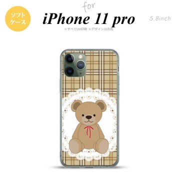 iPhone11Pro iPhone11 Pro スマホケース ソフトケース くま チェック レース 茶 メンズ レディース nk-i11p-tp753