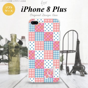 【iPhone8Plus】【スマホケース/スマホカバー】【アイフォン8プラス】iPhone8Plus スマホケース ケース アイフォン8プラス イニシャル パッチワーク風 ピンク×水色 nk-ip8p-tp1062ini【メール便送料無料】