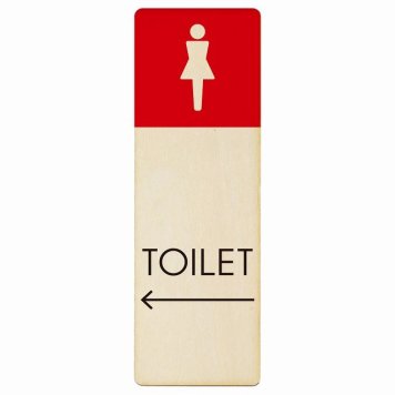 トイレ プレート 木製 女 A1 左 矢印 長方形 縦書き 9x27cm 方向案内 進路ドア サインステッカー ピクトサイン トイレマーク表示 案内 注意 施設 御手洗 TOILET おしゃれ シンプル 安全対策