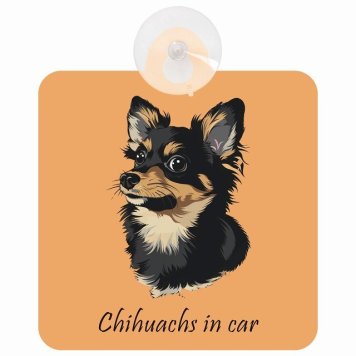Chihuachs チワックス 黒 Bタイプ 車 窓ガラス 吸盤タイプ 犬 かっこいい おしゃれ イラスト付 DOG IN CAR ドッグインカー ドッグオンボード 安全対策 セーフティサイン デコ 外出 ドライブ カーサイン 吸盤