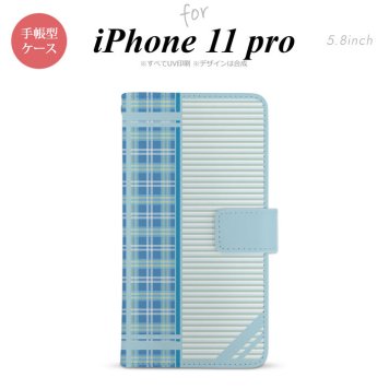 iPhone11Pro iPhone11 Pro 手帳型スマホケース カバー チェック ボーダー 青  nk-004s-i11p-dr1604