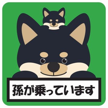 孫が乗っています 祖父母と孫 黒柴 グリーン サインステッカー シール 車 ステッカー 正方形 13x13cm 防水 屋内 屋外 セーフティサイン 安全対策 車用 安全運転 煽り運転対策 安全対策 かわいい イラスト カーサイン