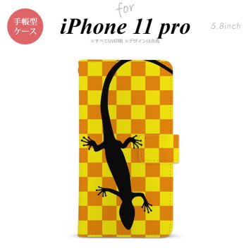 iPhone11Pro iPhone11 Pro 手帳型スマホケース カバー トカゲ 市松 黄  nk-004s-i11p-dr861