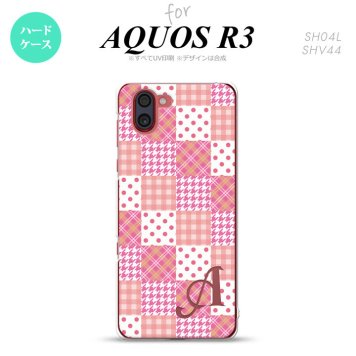 SH-04L SHV44 R3 AQUOS R3 スマホケース カバー パッチワーク ピンク +アルファベット nk-r3-1061i