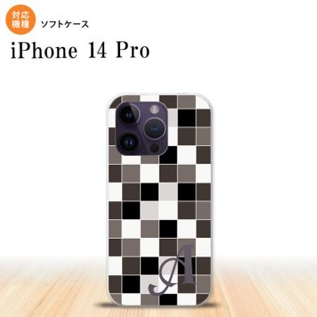 iPhone14 Pro iPhone14 Pro スマホケース 背面ケースソフトケース スクエア モザイク グレー +アルファベット 2022年 9月発売 nk-i14p-tp1016i