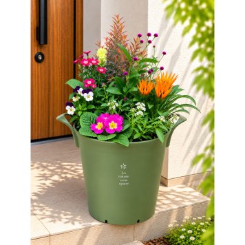 季節の寄せ植え La nature ハンドリーポット 内径24cm （グリーン・4色展開）６～7種類のお花で構成 鉢植え ラッピング不可 ギフトメッセージOK