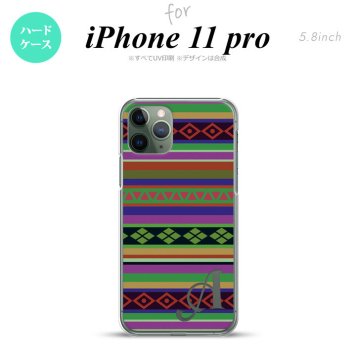 iPhone11Pro iPhone11 Pro スマホケース ハードケース エスニック ボーダー 緑 +アルファベット メンズ レディース nk-i11p-1563i
