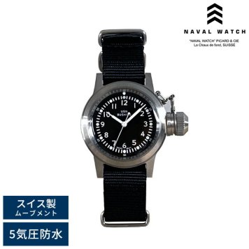 Naval Watch ミリタリーウォッチ 腕時計 MIL.-04SV/BK ナバルウォッチアナログ/5気圧防水/文字盤 黒/蓄光/