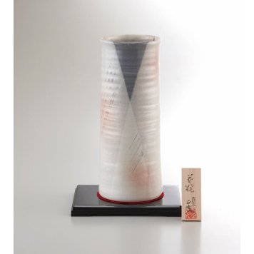 【直送】美濃焼 手描工房 10号円筒型花瓶 [26-0244-016] フラワーベース 陶器製 花台 敷布 木札付き 日本製 花器 花入れ 手書き 伝統工芸 和風 モダン プレゼント ギフト