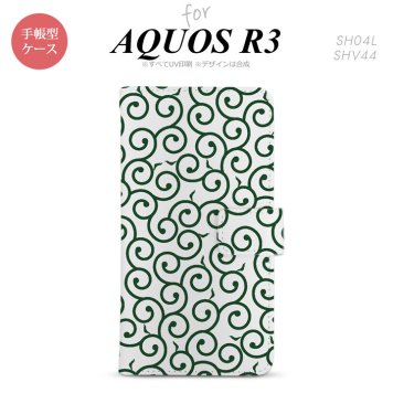 SH-04L/SHV44 AQUOS R3 手帳型スマホケース カバー 唐草 クリア 緑  nk-004s-r3-dr1129