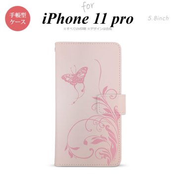 iPhone11Pro iPhone11 Pro 手帳型スマホケース カバー 蝶と草 ピンク  nk-004s-i11p-dr1632