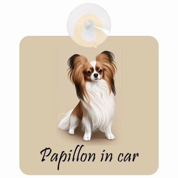 Papillon パピヨン Aタイプ 車 窓ガラス 吸盤タイプ 犬 かっこいい おしゃれ イラスト付 DOG IN CAR ドッグインカー ドッグオンボード 安全対策 セーフティサイン デコ 外出 ドライブ カーサイン 吸盤