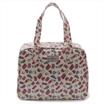 キャスキッドソン Cath Kidston トートバッグ ショルダーバッグ LARGE BOXY BAG STONE London stamps アイボリー+レッド系マルチ 711166