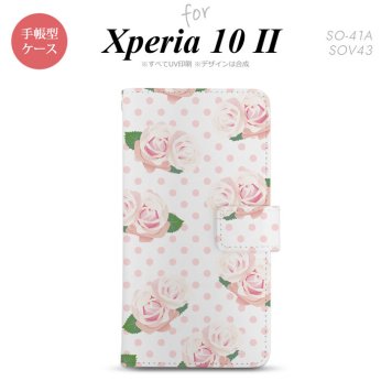 Xperia10 II 手帳型 スマホケース 全面印刷 おしゃれ ストラップホール有り バラ ドット クリア nk-004s-xp102-dr785