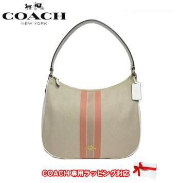 コーチ アウトレット COACH トートバッグ F73159 キャンバス × レザー ヴァーシティ ストライプ ジップ ショルダーバッグ / トート IMOTR(ライトカーキ×コーラル)【RCP】【楽天カード分割】