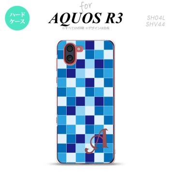 SH-04L SHV44 R3 AQUOS R3 スマホケース カバー スクエア モザイク 青 +アルファベット nk-r3-1020i