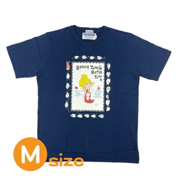 水森亜土 キャプテンサンタ コラボ Tシャツ (M)  ネイビー アパレル