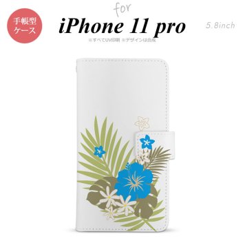 iPhone11Pro iPhone11 Pro 手帳型スマホケース カバー ハイビスカス クリア 水色  nk-004s-i11p-dr1052