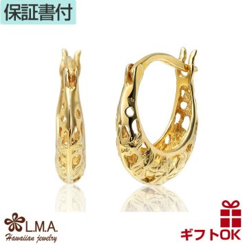 ハワイアンジュエリー ピアス 14金 14K ゴールド プルメリア 花 幅4ミリ イエローゴールド フープピアス フープ 輪 レディース 送料無料 おしゃれ 人気 イヤリング プレゼント ギフト 誕生日 記念日 モアナ lmaハワイ 金属アレルギー