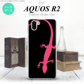 AQUOS R2 アクオス アール2 SH-03K SHV42 専用 スマホケース カバー ハードケース トカゲ 黒×ピンク nk-r2-507[スマホ,スマホケース,スマホカバー,ケース,カバー,ジャケット]