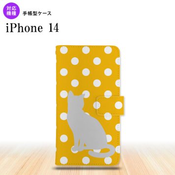 iPhone14 iPhone14 手帳型スマホケース カバー 猫 水玉 イエロー 2022年 9月発売 nk-004s-i14-dr969