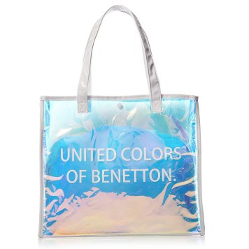 ベネトン BENETTON バッグ 巾着ポーチ付き オーロラ ビニールバッグ ホログラム クリア トートバッグ ショルダーバッグ 228163 ホワイト