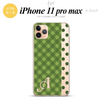 iPhone11ProMax iPhone11pro max スマホケース ソフトケース チェック ドット 緑 +アルファベット メンズ レディース nk-i11pm-tp1524i