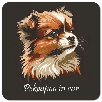 イラスト付 Dog in Car ペキプー Bタイプ カーサイン 車 マグネットステッカー 犬 マグネット 強力 13x13cm 正方形 おしゃれ かわいい ドラレコステッカー 安全対策 危険運転 煽り運転 アニマル 動物 犬種別 屋外 防水 屋内