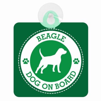 セーフティサイン DOG ON BOARD BEAGLE ビーグル グリーン 安全運転 車内用 吸盤タイプ 煽り運転対策 収れん火災防止タイプ 安全対策 カーサイン 吸盤 肉球マーク