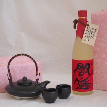 国産美濃焼 黒千代香2合セット2客ツル付(450g)老松酒造 麦焼酎 全量麹仕込黒閻魔 (大分県) 720ml
